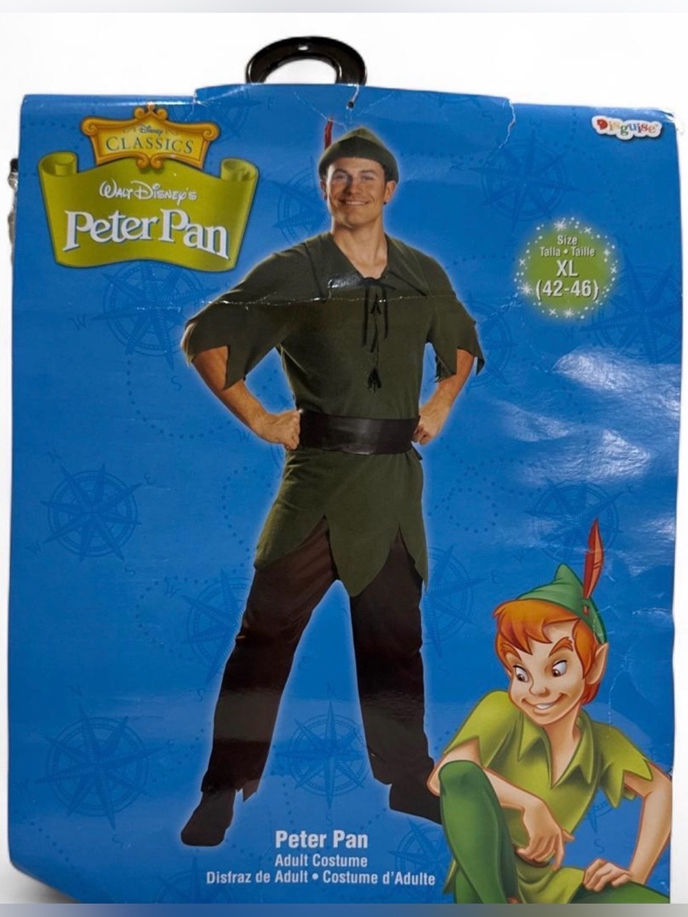 Disney Peter Pan Costume in Green and Brown - Classic Tunic & Hat Men’s XL